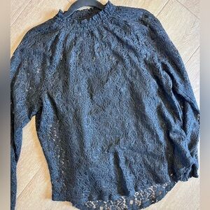Fourteenth Place Black Lace Overlay Top - high neck - long sleeve - L